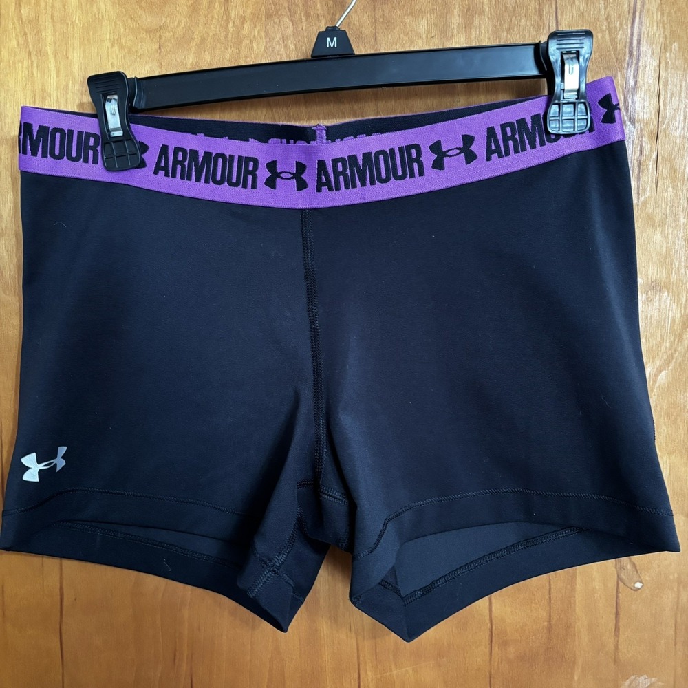 Under Armour UA Black 4" Compression Volleyball Spandex Shorty Shorts On Court L